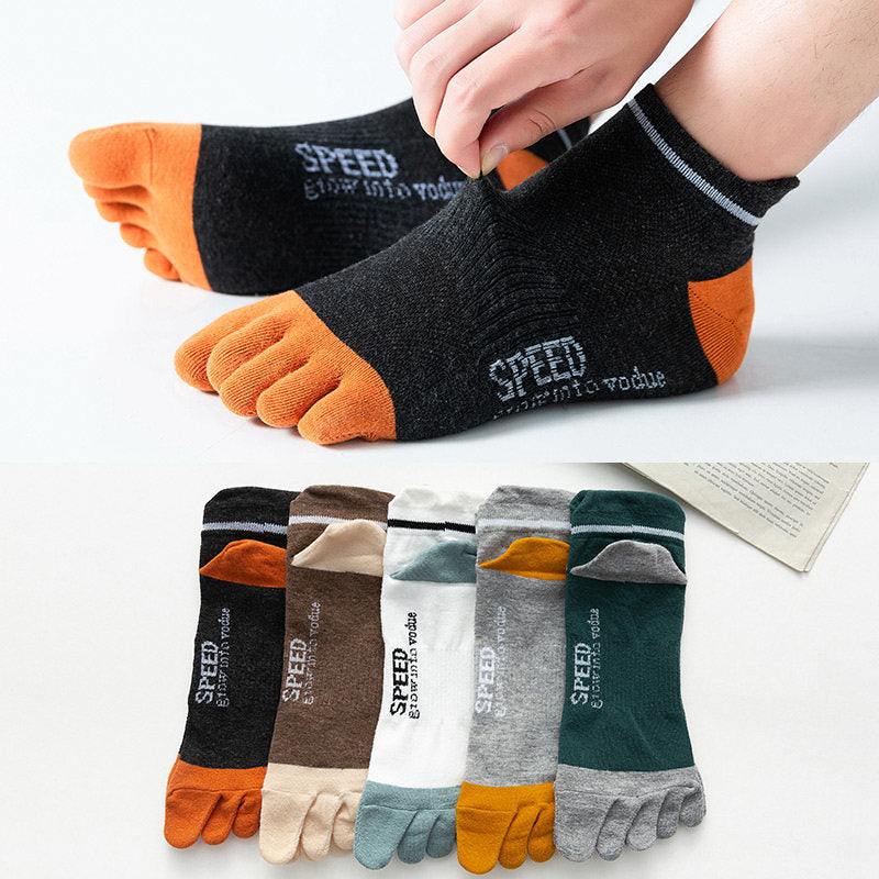 Five pairs of toe socks in different colors with 'SPEED' branding.