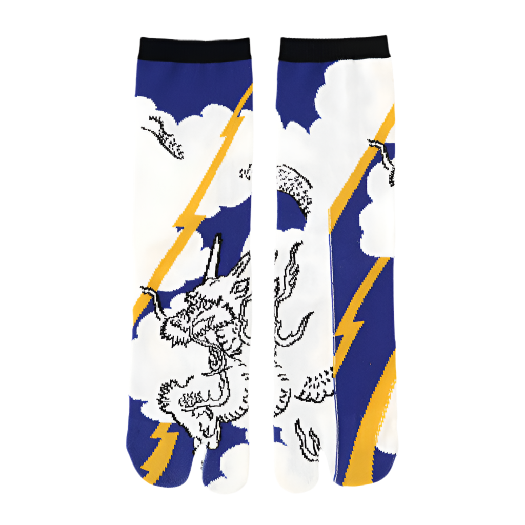 Socks with a dragon design on a white background