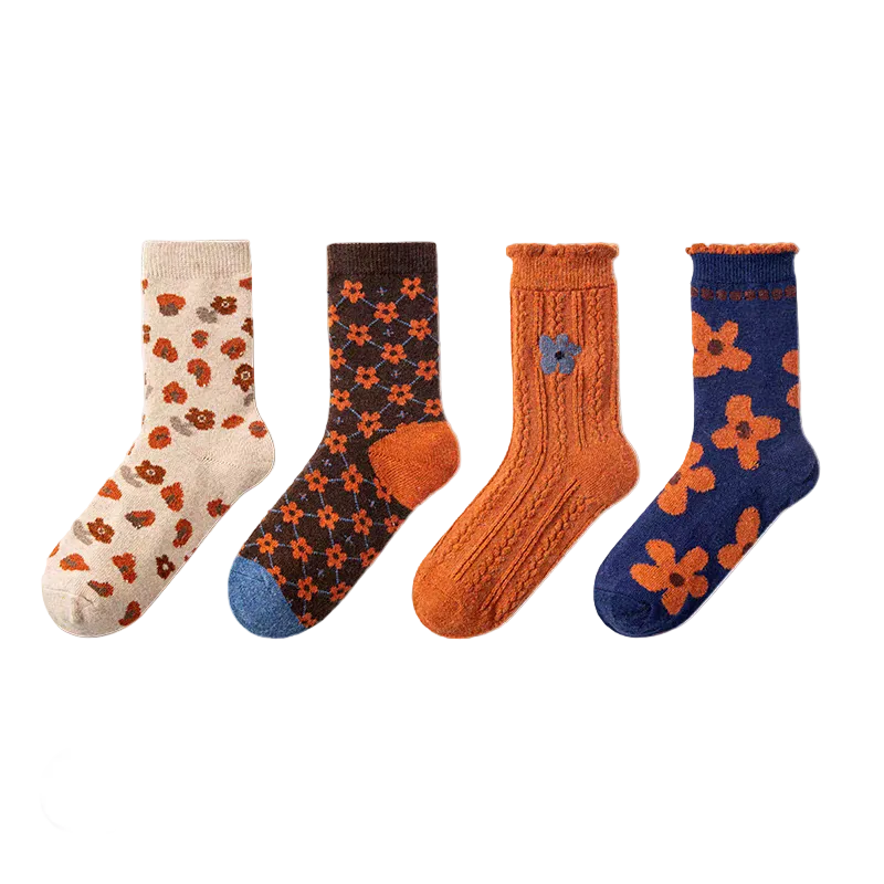 Women's Autumn Blossom 4-Pair Crew Socks Set