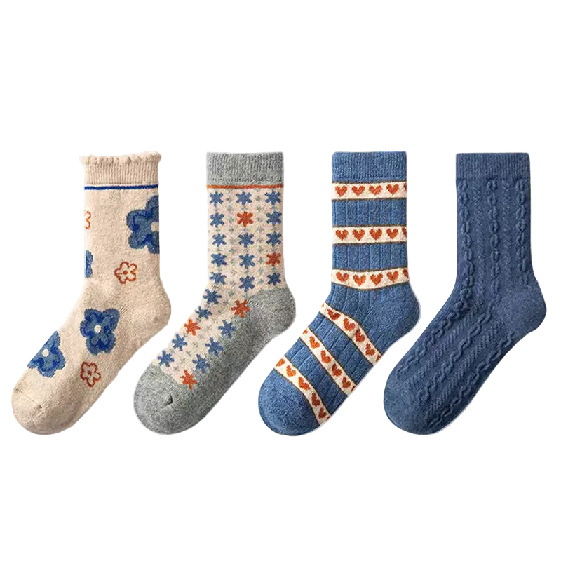 Women's Blue Cozy 4-Pair Crew Socks Set