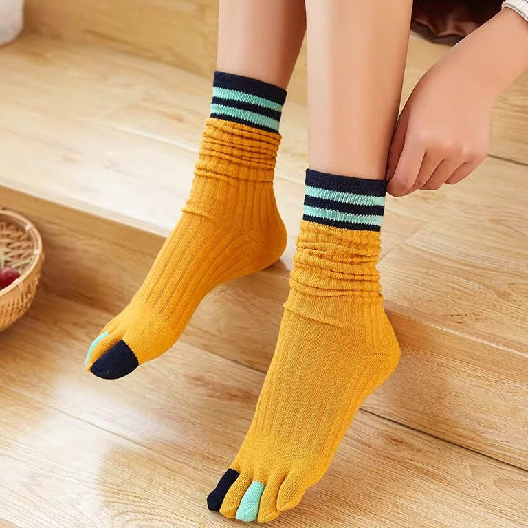 korean-ribbed-five-toe-crew-socks-light-yellow