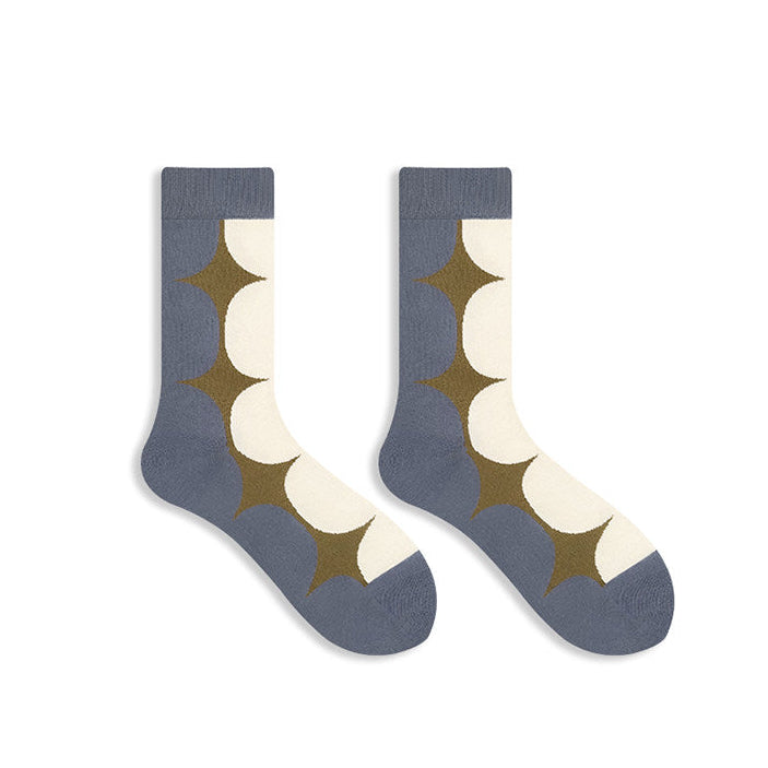 Pair of socks with geometric pattern on a white background