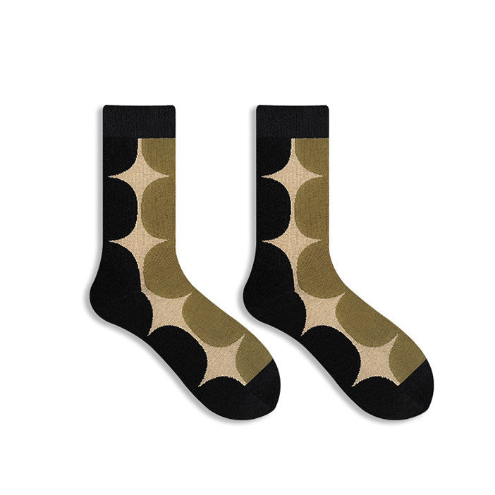 Pair of socks with geometric pattern on a white background