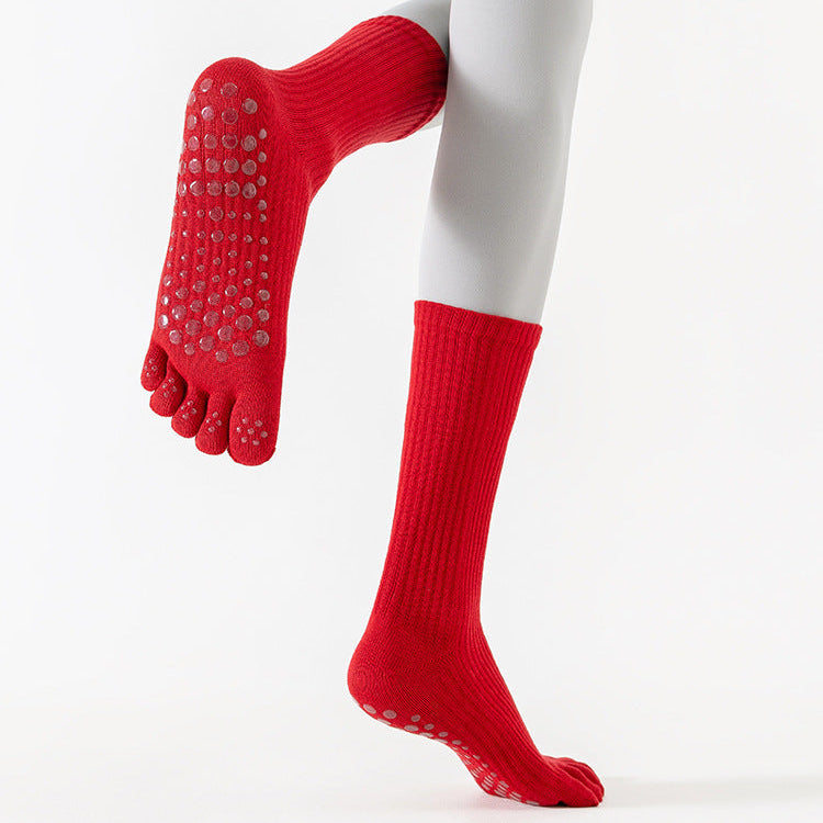 Red toe socks with texture on a white background