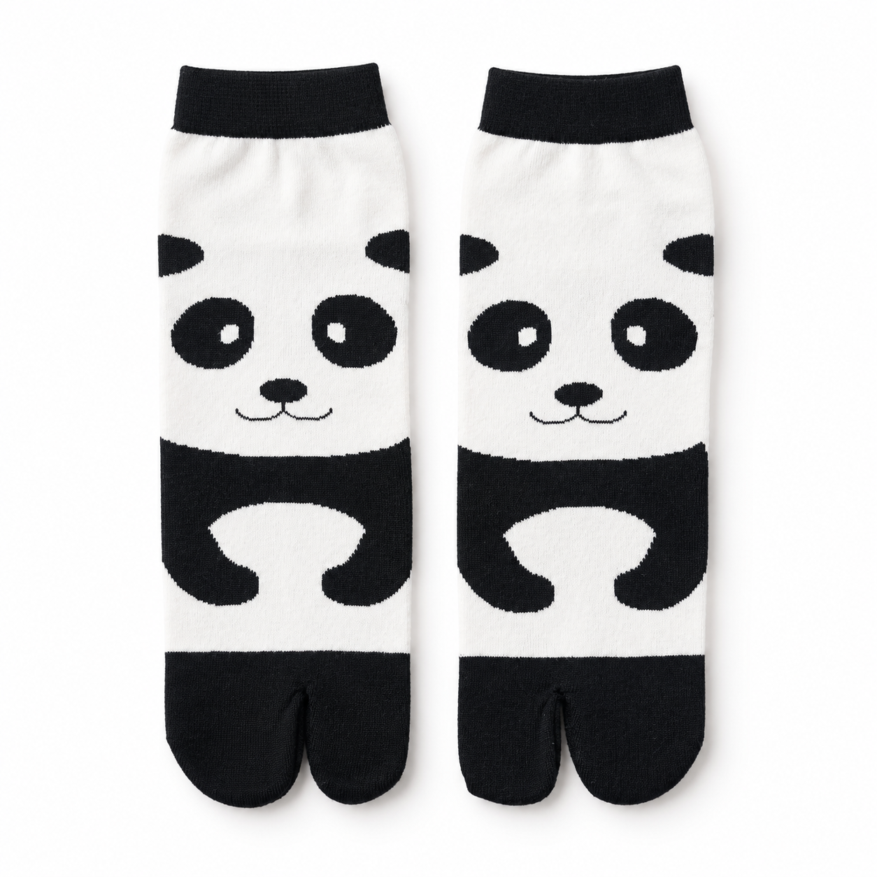 Pair of panda-themed socks on a white background
