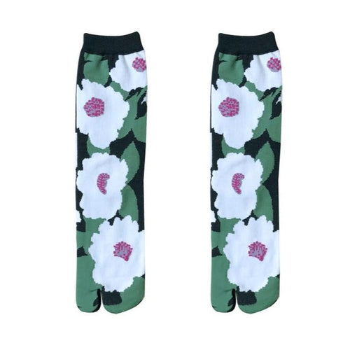 Japanese Tabi Socks 【Big White Flowers】 - Getamashi